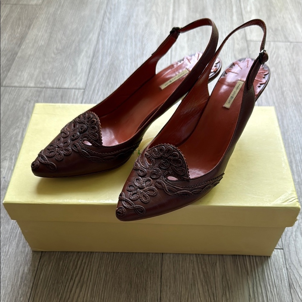 Max Studio Brown Slingback Heels with Perforated Design